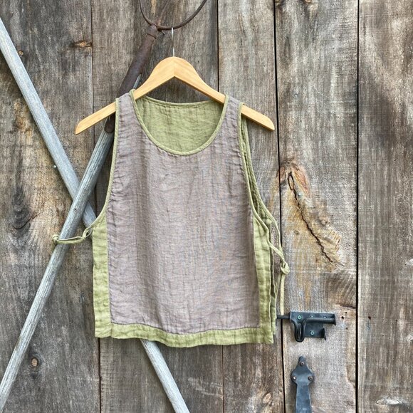 ARITZIA, Summer Linen Top, OS, Mustard Green and Coco inside - Picture 10 of 15